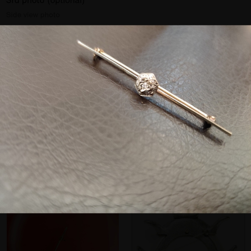 Antique 14K gold Pin brooch with a diamond - Picture 11 of 12